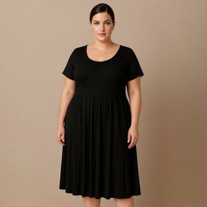 Capsule Pleated Black Midi Dress Size 1X Plus Stretchy Minimalist Office Work